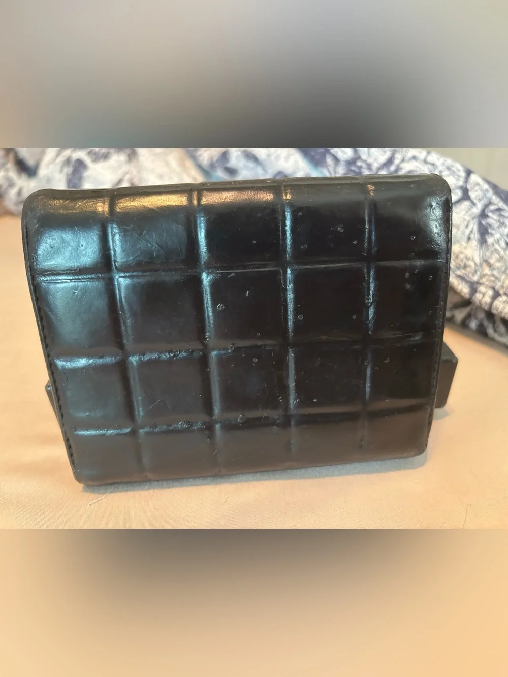 Authentic Vintage Chanel Black Lambskin Trifold Wallet - GUC- with Chanel Box